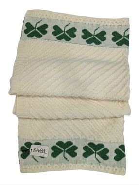 SAOL Ireland Luxury Cable Stitch Aran Shamrocks Throw Blanket Merino Wool NWT